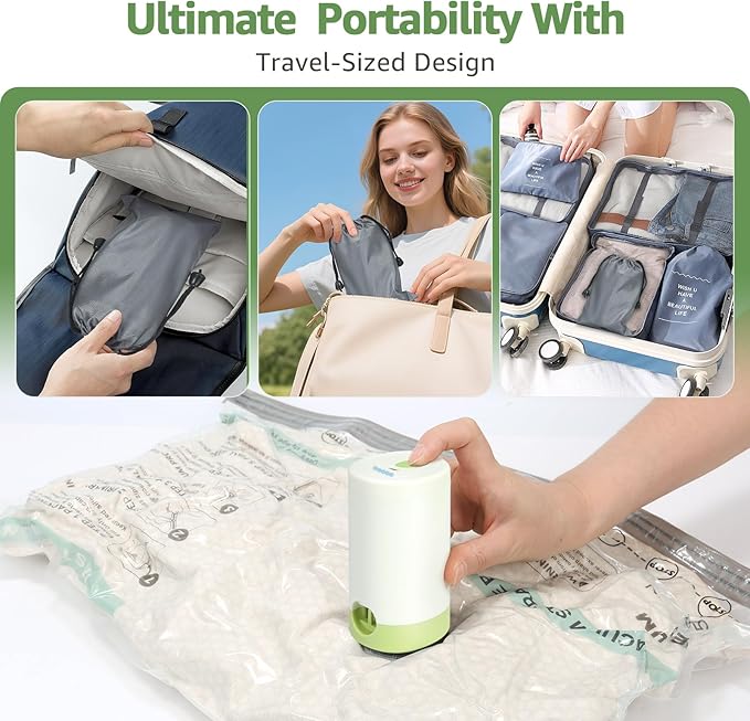 6 Packs Vacuum Bags for Travel with Rechargeable air Pump, 3 Sizes Vacuum Seal Bags for Clothing, Space-Saving Compression Storage Bags for Travel & Closet Organization