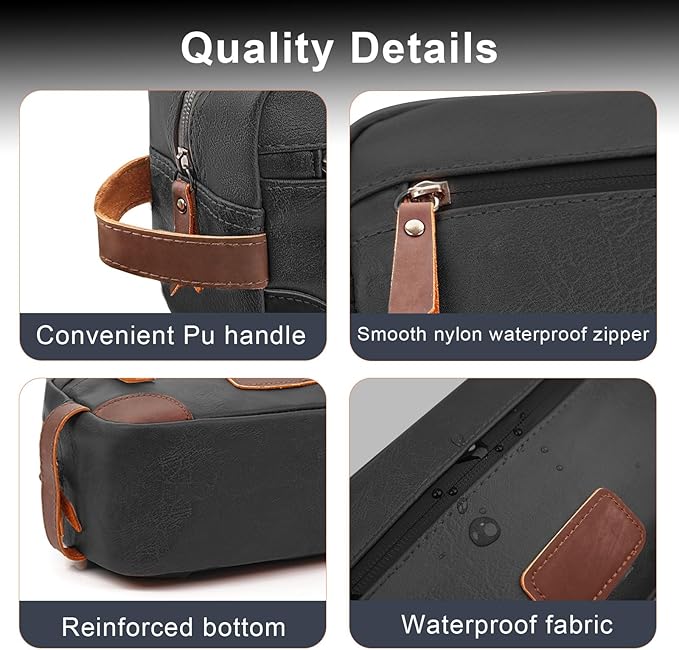Wohlbege Men's Travel Toiletry Bag - Large Waterproof Organizer, 2 Zippered Pockets for Shaving/Cosmetic,Portable Bathroom Bag for Travel/Gym/Business Trips