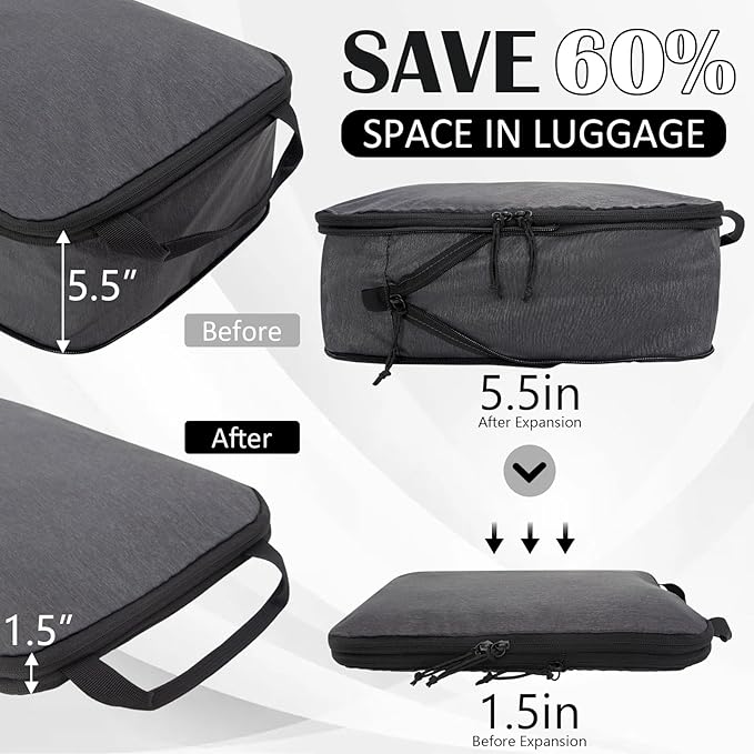 Compression Packing Cubes for Travel Accessories, 2 Set Compression Bags Travel Cubes for Packing Suitcase Luggage Organizer Bags Set, Black