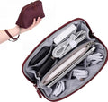 FYY Travel Cable Organizer - 8 Compartments Lightweight Water Resistant Tech Pouch with Wrist Strap, Electronic Accessories Case for Cord Charger Storage for Travel Home Office, Wine Red (Small)