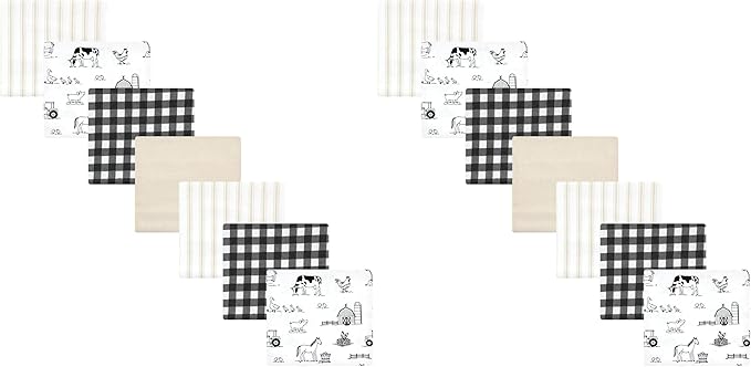Hudson Baby Unisex Baby Cotton Flannel Receiving Blankets Bundle, Neutral Farm, One Size (Pack of 2)