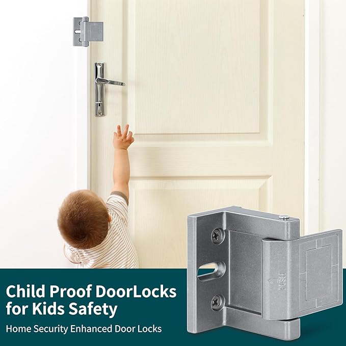 High-Security Reinforced Door Lock – Aluminum Privacy Latch for Home and Hotel, Easy Installation with Stainless Steel Screws, Interior Night Lock for Added Protection (Gary-1 Pack)