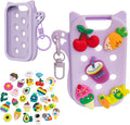Hand Sanitizer Case with 30 Charms and 1 Keychain for Touchland, Compatible with Power Mist 1 FL Oz/30ML, Croc-Style Touchland Holder (Purple Case Food Charms)