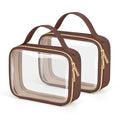 Wedama Clear Toiletry Bag, 2 Pack Clear Makeup Bags with Handles, Large Travel Bags PVC Cosmetic Bag for Women and Men, Carry on Airport Airline Compliant Bag, Brown