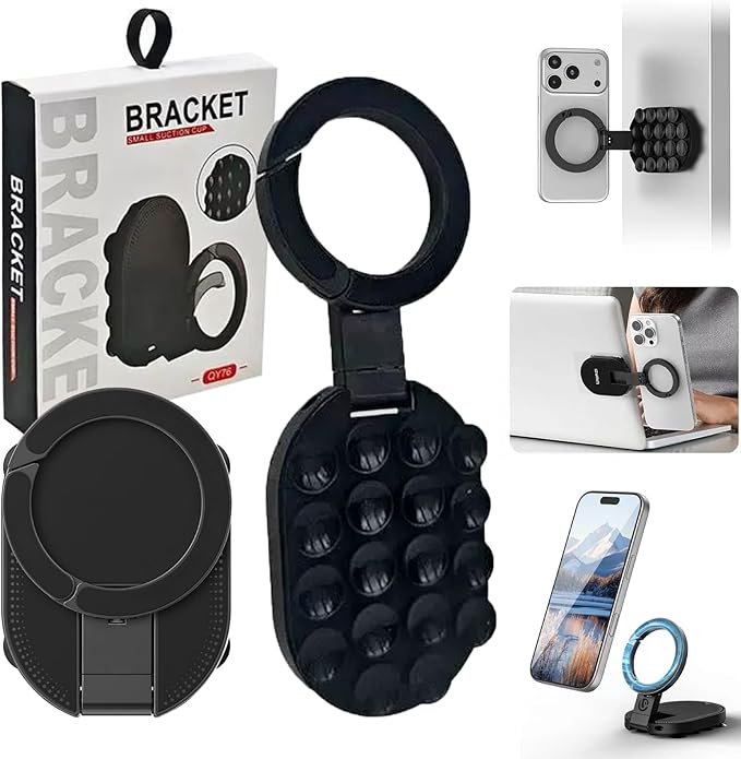 Double-Sided Suction & Magnetic Phone Holder, 3-in-1 Suction Magnetic Phone Holder, 360° Rotatable Phone Tripod Mount Magnetic Gym Phone Holder for Car, Mirror, Gym, Kitchen