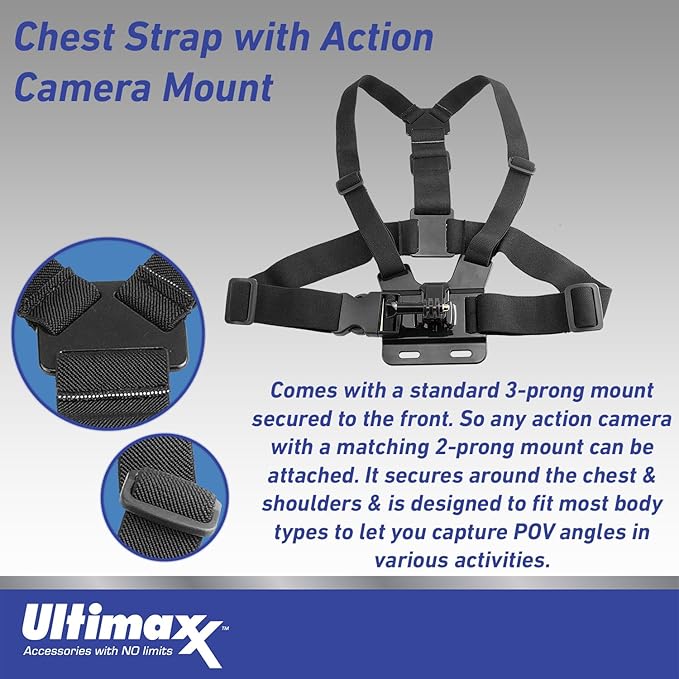 Ultimaxx GoPro HERO13 Black Action Camera Specialty Bundle - 18PC Accessory Bundle Includes: 64GB MicroSD, LED Light, Carry Case, Head and Chest Strap, Monopod, Tripod, Arm Mount for Helmet and More