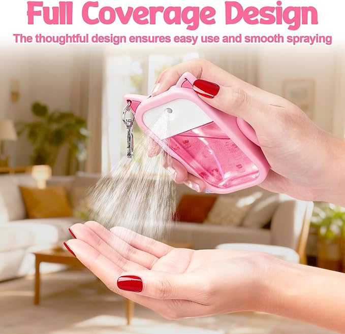 Mity rain Hand Sanitizer Spray Case Compatible With Touchland, Cute Silicone Hand Sanitizer Holder Keychain with 4 Charms, Portable Refillable Sanitizer Accessory, Gift for Women And Teens