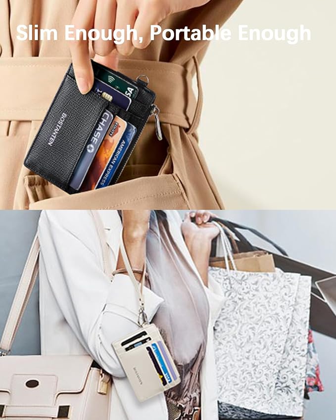 BOSTANTEN Small Wallet For Women RFID Leather Credit Card Holder Slim Wristlet Keychain Wallet With Zipper Pocket