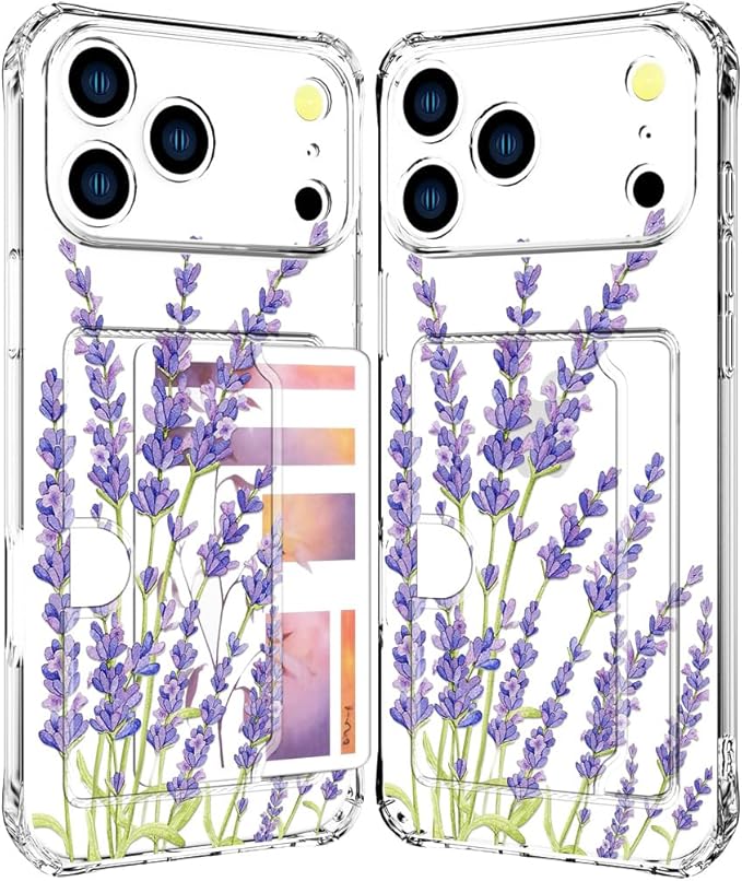 Compatible with iPhone 17 Pro Case Card Holder for Women Cute Design,Wallet Phone Cases Transparent Cool Kawaii Protective (Clear Purple Lavender)