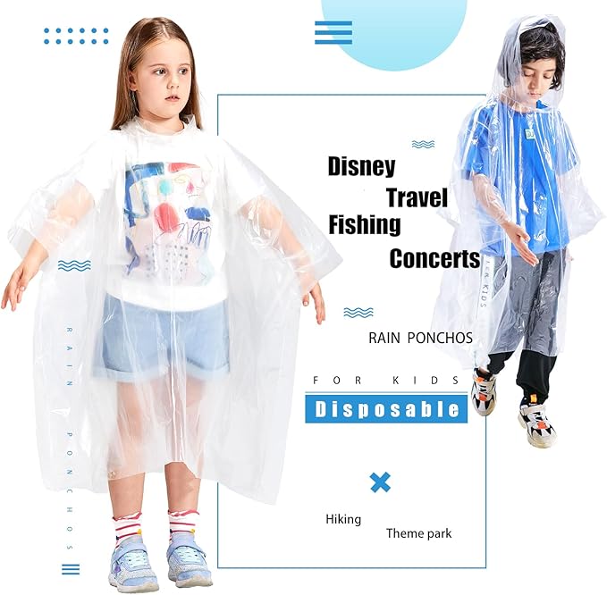 Disposable Rain Ponchos for Kids 6 Pack/Adults 10 and 6 Pack/Ponchos Family 6 Pack Extra Thicker Emergency Ponchos