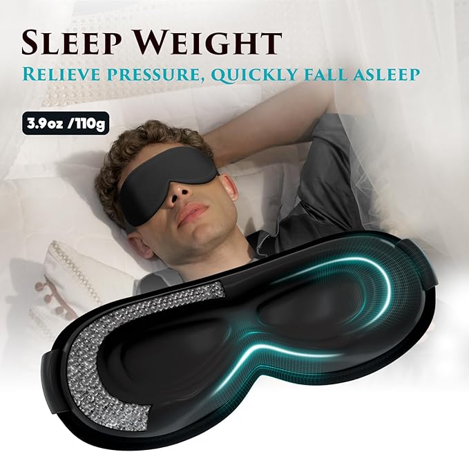 Weighted Eye Mask Cover for Sleeping - Eye Masks for Sleep with Adjustable Strap, Lash Extension Eye Covers for Women Men, 3D Contoured, Plane Travel Essentials, Blindfold for Meditation (Black)
