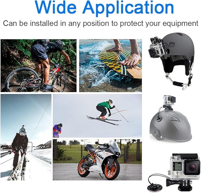 Action Camera Safety Tether Strong Adhesive Stickers Strap Cord Compatible with GoPro Hero 13, 12, 11, Insta360 X5 X4, DJI OSMO Action 6/5 Pro/4, SJCAM,AKASO Action Camera Helmet Mounts