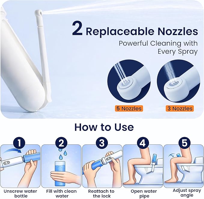 Portable Electric Travel Bidet – Rechargeable Personal Perineal Cleaner, Multiple Modes & Nozzles, for Women, Men, Babies & Postpartum Care 400ML(13.5Oz)