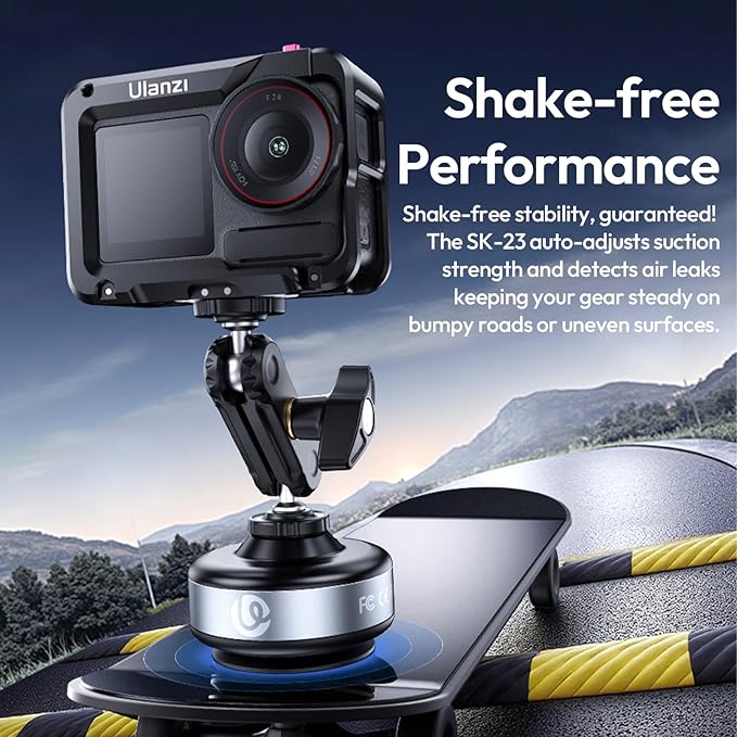 ULANZI SK-23 Electric Camera Suction Cup Mount with 1/4" Screw Hole for GoPro Hero 13/12/11/10/9, Insta360 X5/X4, DJI Osmo Pocket 3/2 Action 5 Pro/4, and Most Small Camera/Action Camera/Phone