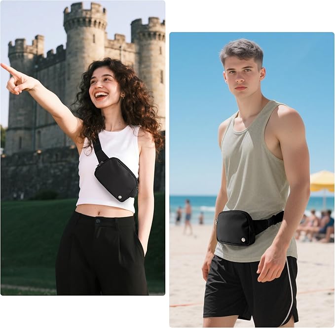 Anti Theft Fanny Pack 2L Belt Bag Crossbody Bag for Women Men Rfid Blocking Sling Waist Bags for Travel, Black