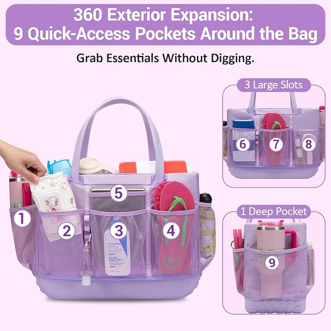 Beach Bag Organizer Insert for Extra Large Bogg Bag Accessories,Xl X Lightweight Wrap Around Inner Outer Liner,18 Pockets,Mesh Zipper Pocket Storage,Organizing L Rubber Eva Tote Bags Organization