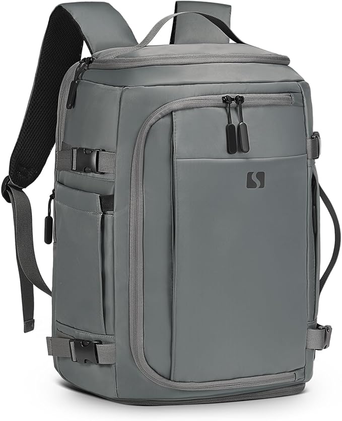 35L Travel Backpack 17" Laptop Backpack W/USB-C Port, Expandable Carry-On Bag, TSA Flight Approved Water-Resistant for Business College, Grey