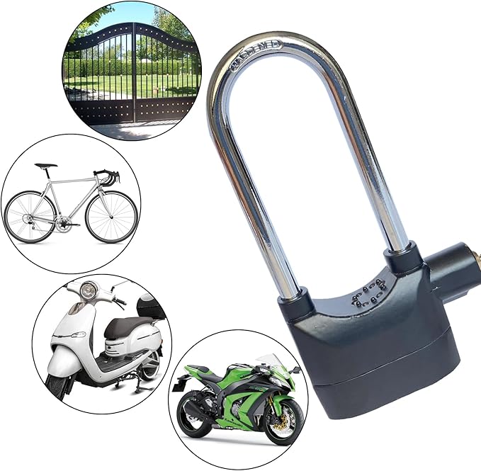 Long Cross-Beam Alarm Lock 110dba Universal Security Alarm Lock System Anti-Theft for Door Motor Bicycle Padlock with 3 Keys (2PCS)