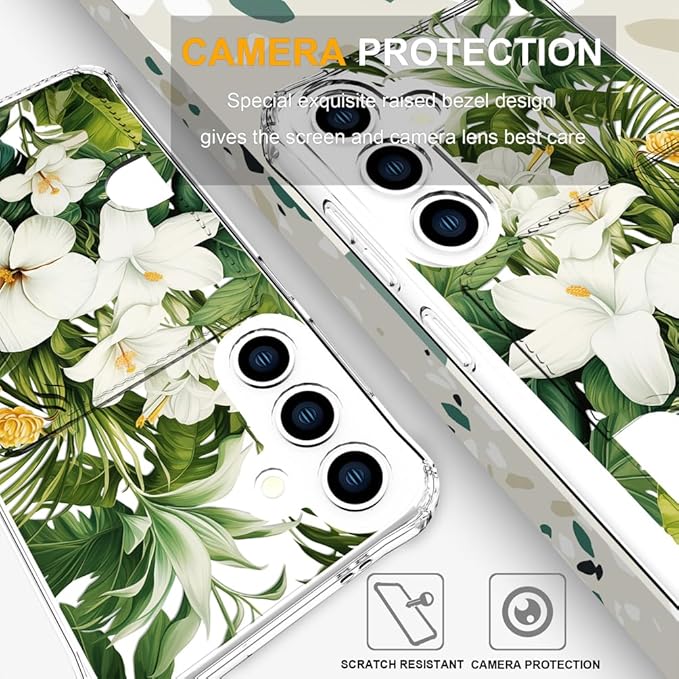 Compatible with Samsung Galaxy S24+ Plus / S25+ Plus Case Card Holder for Women Cute Design,Wallet Phone Cases Transparent Cool Kawaii Protective (Clear Green Flowers Tropical Jungle)