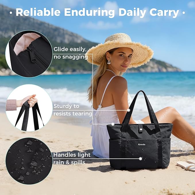 Ceneda Foldable Tote Bag for Women, Lightweight Work Bag with Dual Inner Cup Holders, Daily Handbag for Travel, Gym, Grocery | 40oz Tumbler Holder, Well-organized, Portable, Durable, 21L Large Capacity, Beach/Shopping/Trips, Ideal Gift for Her