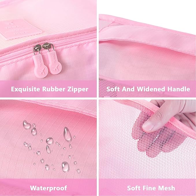 12 Set Travel Packing Cubes Luggage Packing Bags Reusable Lightweight Suitcase Organizer Cubes Set for Travel Accessories (Sky Blue+Pink)