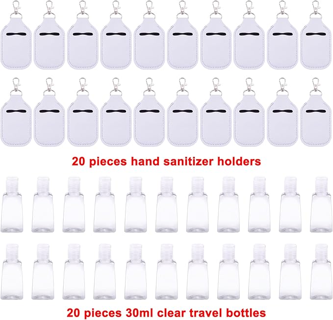 Duufin 40 Pieces Hand Sanitizer Keychain Holders Set with 20 Pieces Hand Sanitizer Holder and 20 Pieces Empty Travel Bottles
