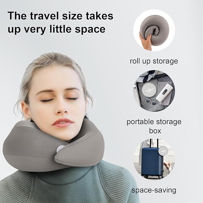 Travel Neck Pillow Airplane,Memory Foam Neck Support Pillow for Traveling,Long Flight Must Haves Neck Brace for Sleeping (Gray)