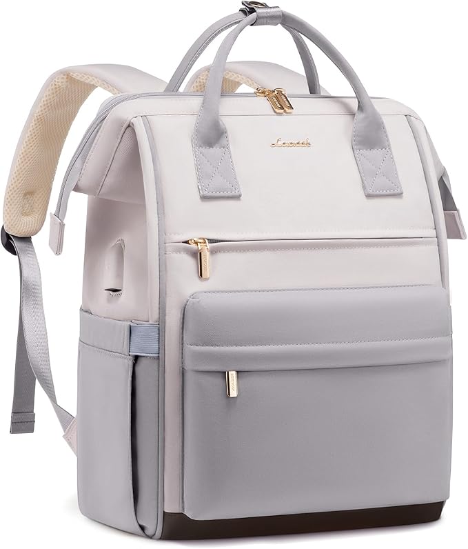 LOVEOVOOK 17.3 Inch Laptop Backpack for Women, Large Capacity Travel Backpack with USB Charging Port, Waterproof Work Backpack for Business, College, Nursing & Airline Travel,Light Gray