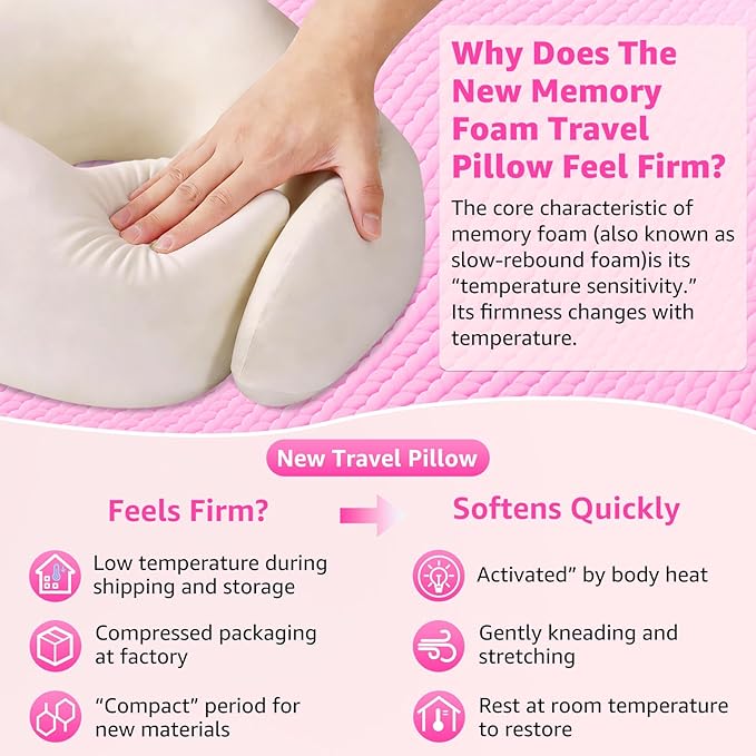Travel Pillows for Airplanes Ergonomic Memory Foam Neck Pillow for Travel - 360° Head & Neck Support for Sleeping on Flights, Cars, Trains & Office (Pink-1)