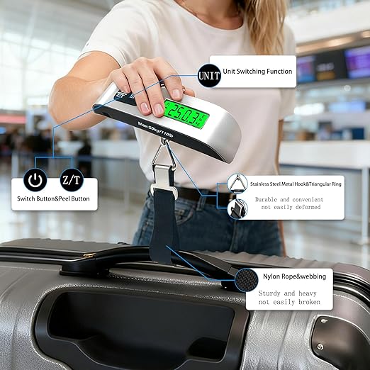 2-in-1 Travel Set: Luggage Scale + 2 Silicone Tags, Writable Name & Phone to Prevent Loss, 110 lbs Capacity, LCD Display, Ideal for Travel Bags