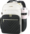 VANKEAN Laptop Backpack for Women with Giant Tumbler Holder Pocket,17.3 inch School College Book Bag Nurse Teacher Backpack,Waterproof Work Travel Backpack Purse Laptop Computer Bag, Bags Beige-Black