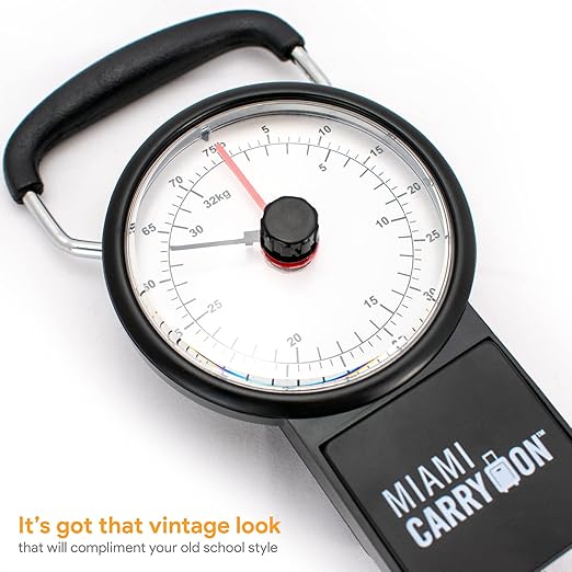 Mechanical Luggage Scale with Tape Measure, Up to 75 Pounds (Retro) - Lift Slowly