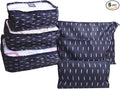 6 PCS Travel Suitcase Organizer Bags, Travel Organizer Packing Cubes Set Laundry Bags, Travel Clothes Storage Bag, Packing Organizer Compression Pouches for Traveller(Navy Blue Feather)