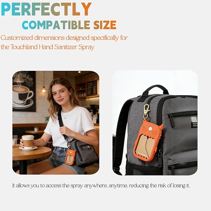 Hand Sanitizer Case Compatible with Touchland, Cute Monster Silicone Holder Keychain 1 Fl Oz, 2 Pcs Orange & Sky Blue