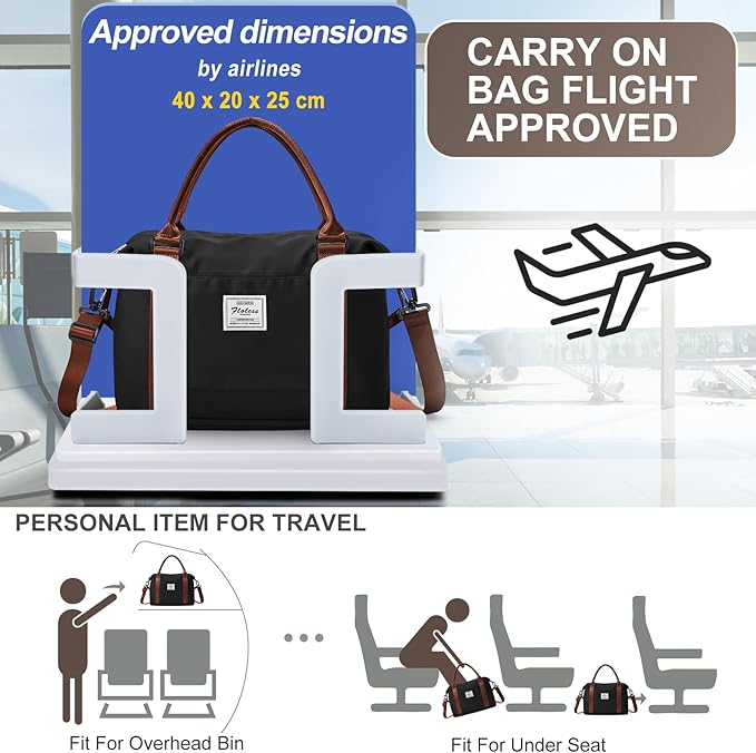 Travel Duffel Bag, 18x14x8 Inches Travel Bag Spirit with Shoes Compartment, Weekender Overnight Bag for Women with Trolley Sleeve, Carry On Bag for Airplanes Sport Tote Gym Bag(Blackbrown)