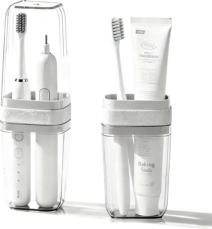 Travel Toothbrush Holders: 2-in-1 Toothbrush and Toothpaste Travel Case with Rinse Cups for Men Women, Compact Dustproof Toothbrush Holder for Traveling, Camping, Trip, School, Bathroom