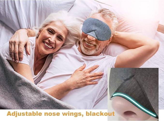 Fan Wu 100% Cotton Blackout Sleep Mask with Adjustable Nose Bridge for Women & Men – Light Blocking Eye Mask with Nose Wing Trim, Soft Breathable for Side Sleepers, Travel-Friendly Eye Cover