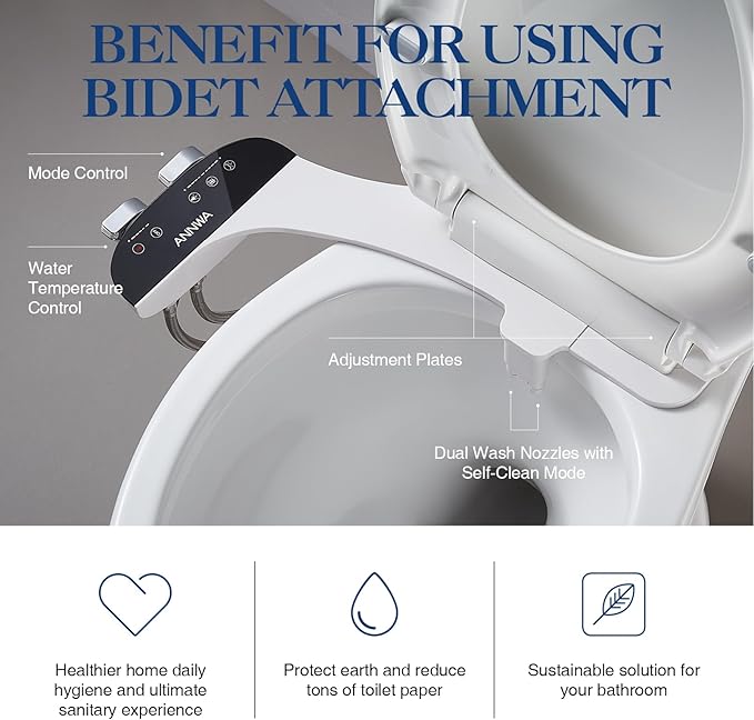 Bidet Attachment for Toilet Seat Non-Electric Bidet Hot and Cold Water Bidet Attachment Toilet Adjustable Water Temperature Posterior/Feminine Wash Dual Retractable Nozzle Self-Cleaning(TT18N)