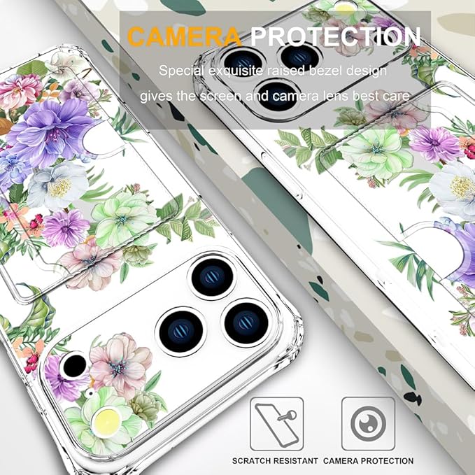 Compatible with iPhone 17 Pro Case Card Holder for Women Cute Design,Wallet Phone Cases Transparent Cool Kawaii Protective (Clear Impressive Flowers)