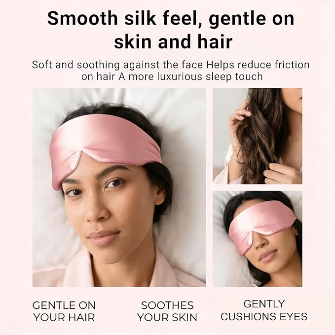 Silk Sleep Mask for Side Sleepers, Eye Mask for Sleeping Women Men, Face-Hugging Padded Eye Cover, 100% 22 Momme Pure Mulberry Silk, Soft Light Blocking Mask for Travel, Naps & Shift Workers (Pink)