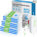 9 Pack Vacuum Seal Bags for Clothing Travel with -60000Pa USB Pump, Save 80% of Space for Clothes (9 Combo)