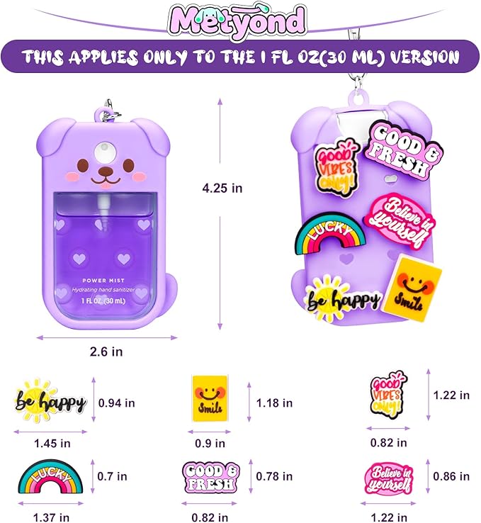 Metyond Dog Silicone Case for Touchland Hand Sanitizer Spray Power Mist 1 FL OZ/30ML for Touchland Case with Keychain, with Cute Charms Accessory Cute Travel Case (1PCS Purple)