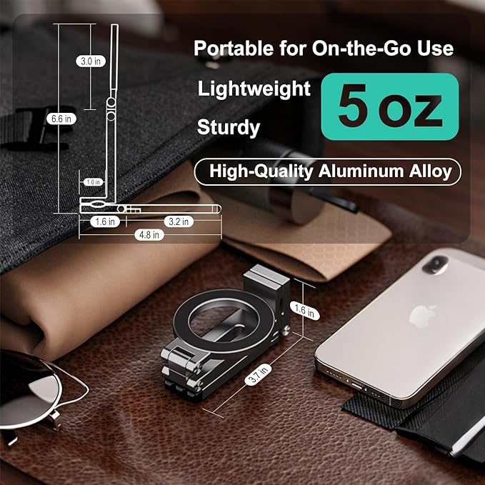 Aluminum Magnetic Tripod for iPhone 17/16/15/14 Pro Max Air, 360° Adjustable for MagSafe Tripod Mount Stand, Content Creator Phone Holder Airplane Travel Essentials Accessories
