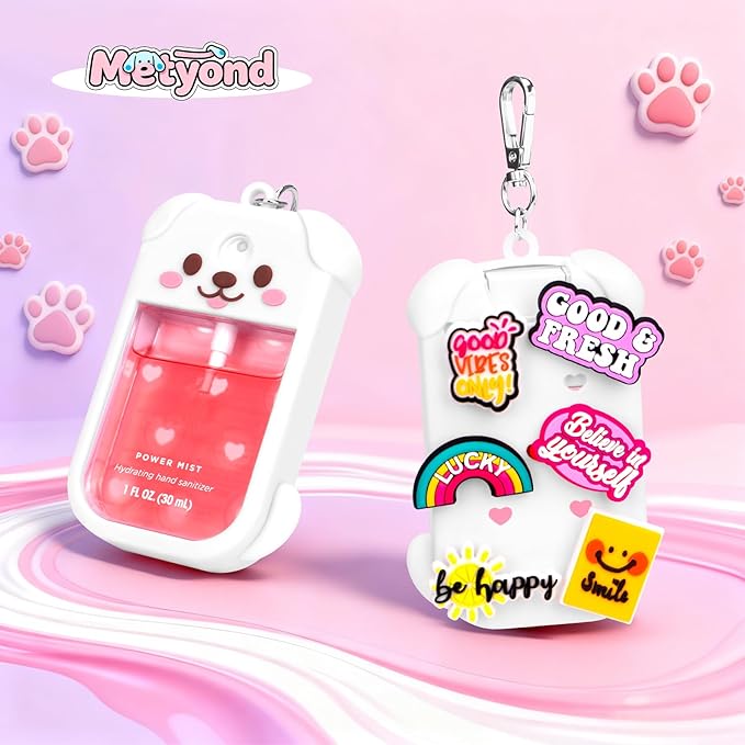 Metyond Dog Silicone Case for Touchland Hand Sanitizer Spray Power Mist 1 FL OZ/30ML for Touchland Case with Keychain, with Cute Charms Accessory Cute Travel Case (1PCS White)