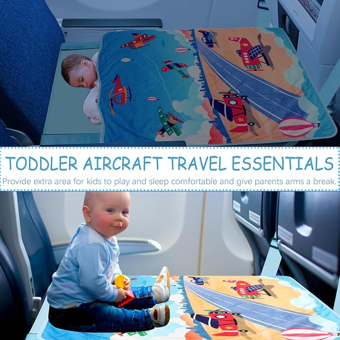 Airplane Bed for Toddler with Blanket, Baby Airplane Travel Essentials, Airplane Seat Extender for Kids, Plane