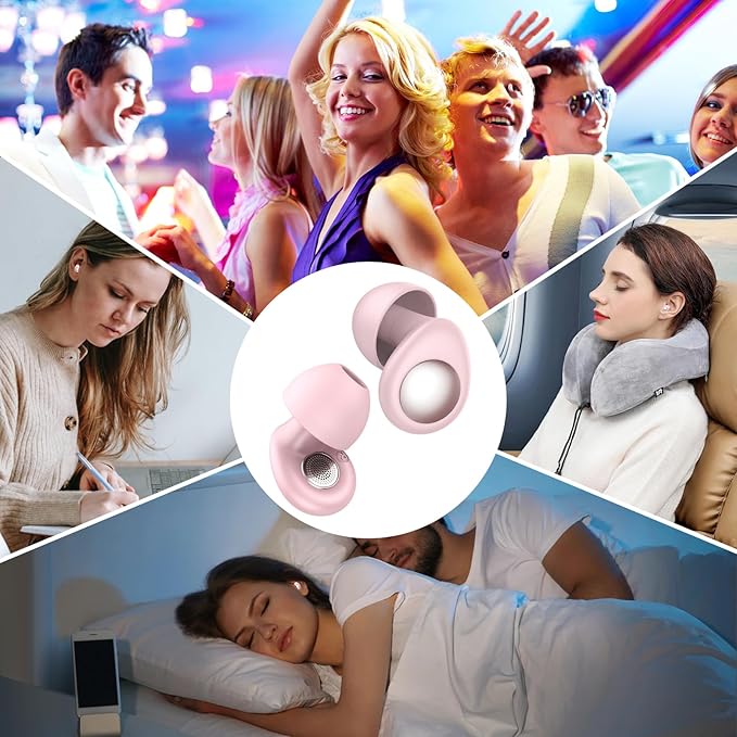 Ear Plugs for Sleeping,Noise Cancelling Silicone Earplugs for Noise Reduction & Snoring,45 dB,Ear Plugs for Sleep, Soft Earplugs Reusable Concert Ear Plug,Hearing Protection with 8 Earpieces, Pink