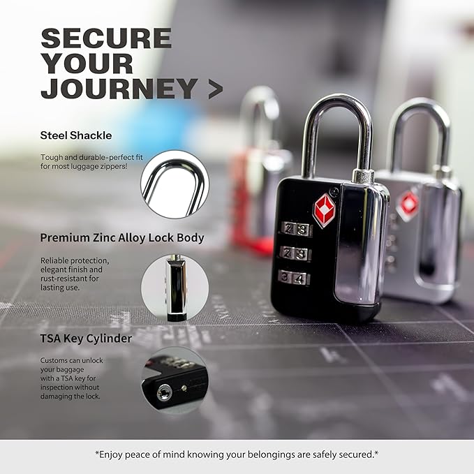 TSA Locks for Luggage, Combo Lock for Locker, Small Combination Padlock, TSA Approved Padlocks for Luggage, Gym Locker, Suitcase, Gun Case, Ammo Can, Storage Box, Backpack Zipper, Toolbox