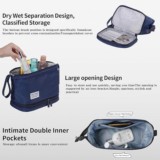 Hanging Travel Toiletry Bag for Women, Makeup Bag, Compact, sturdy, Lightweight, Waterproof, Simple and Practical, Functions As Both Cosmetic Organizer And Toiletry Bag (Woman, Navy Blue)