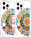 Compatible with iPhone 16 Pro Case Card Holder for Women Cute Design,Wallet Phone Cases Transparent Cool Kawaii Protective (Clear Mandala Henna Flower)