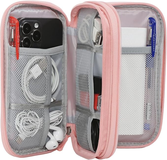 CAAORDKSO Electronics Accessories Organizer Pouch Bag, Electronic Organizer Travel Case Cable Organizer Electronics Accessories Bag for Cable, Cord, Charger, Power Bank, Earphone (Light Pink, Large)